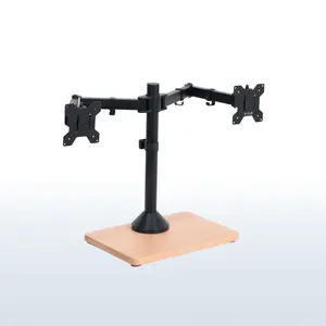 Dual Monitor Desk Stand with Wood Base - 13” to 32” Screens