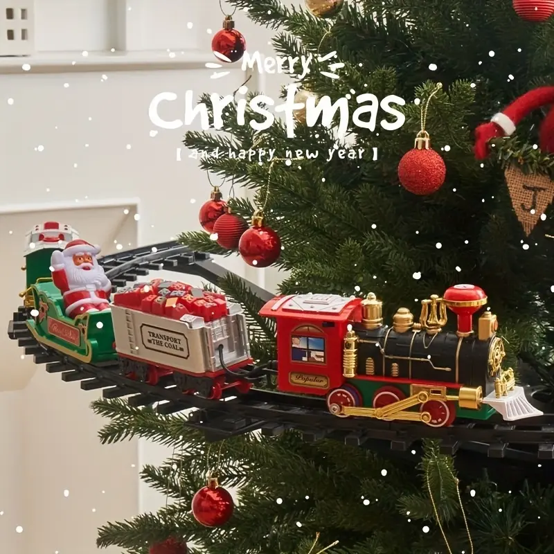 Christmas decorations, electric Christmas horn train, Santa's sleigh, retro classic - a circular track hanging on the Christmas tree, enhances the festive atmosphere, battery powered, perfect for home holiday decorations and Christmas gifts.