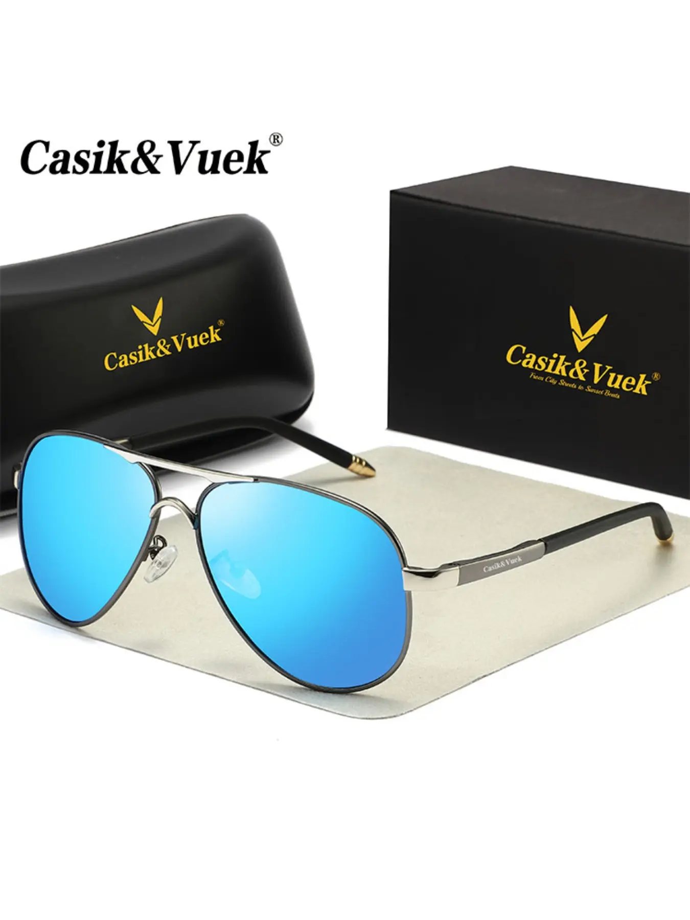 Casik&vuek Metal Large Frame Pilot Sunglasses Polarized Pilot Aviator Unisex Polarized Lenses Vu400 Outdoor Driving Fishing Dark Lenses Durable Frame
