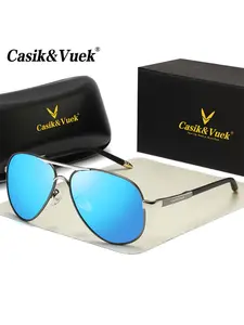 Casik&vuek Metal Large Frame Pilot Sunglasses Unisex Polarized Lenses Vu400 Outdoor Driving Fishing Dark Lenses Durable Frame