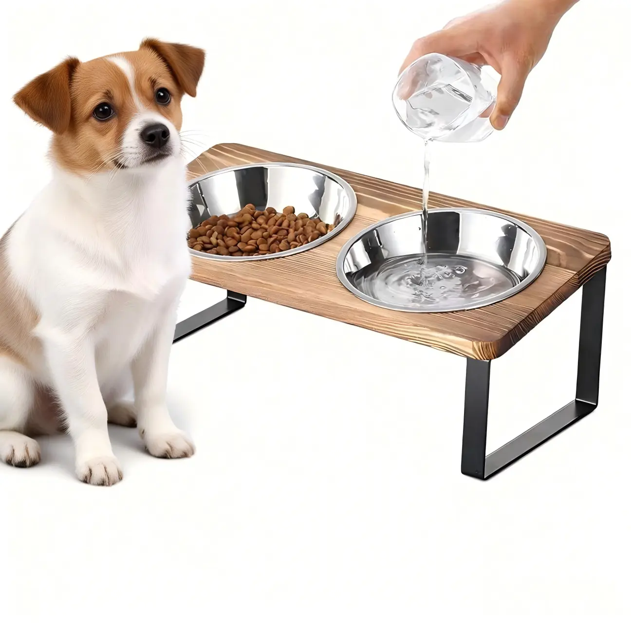 Elevated Small Dog Bowls Cat Bowls with Wooden Stand 15° Tilted Raised Stainless Steel Cat Bowls #SummerWins #DealsForYouDays Food & Water Feeding Dishes with Sprill Proof Mat Pet Safe Material Dishwasher Safe Easy to Clean for small dogs and cats