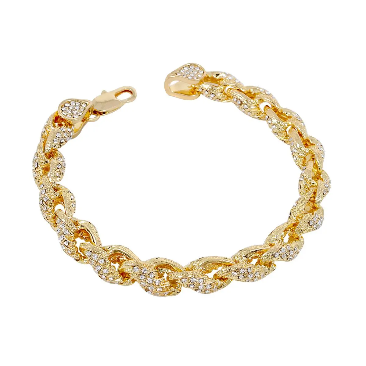 MaxBling81 Iced Rope Cubic Zirconia Bracelet - 10mm Chain Width, 8.5in Unisex Hip Hop Metal-Coated Alloy Jewelry, Gold/Silver Plated for Casual Daily Fashion (Costume Fashion Accessories Bracelets & Bangles), 8.5 Inches, Metal Coating