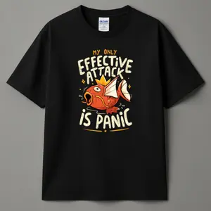 Magikarp Vintage Tees, Effective Attack Is Panic T-Shirt - Japanese Anime Shirt - Vintage Graphic Tee Unisex S-3XL - Menswear & Womenswear Tops - Cotton Crewneck Shortsleeve Printed Streetwear