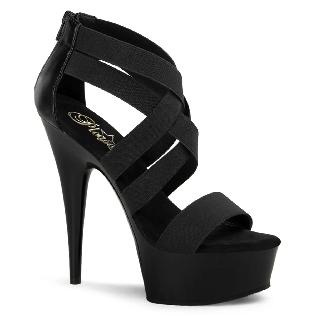 Pleaser Delight-669 Women's High Heeled Platform Sandals - Black Vegan Leather, Stylish Women's High Heel Footwear, Black Platform Sandals, High Heeled Sandals