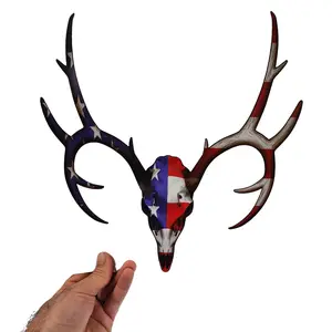 American Flag Deer Skull Hunting Decal with reflective eyes Antlers for Car Truck SUV Boat 3M Vinyl