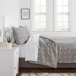 King Cotton Blend Sateen Duvet Cover and Sham Set Light Gray/White Dot - Room Essentials: Abstract Pattern, OEKO-TEX Certified