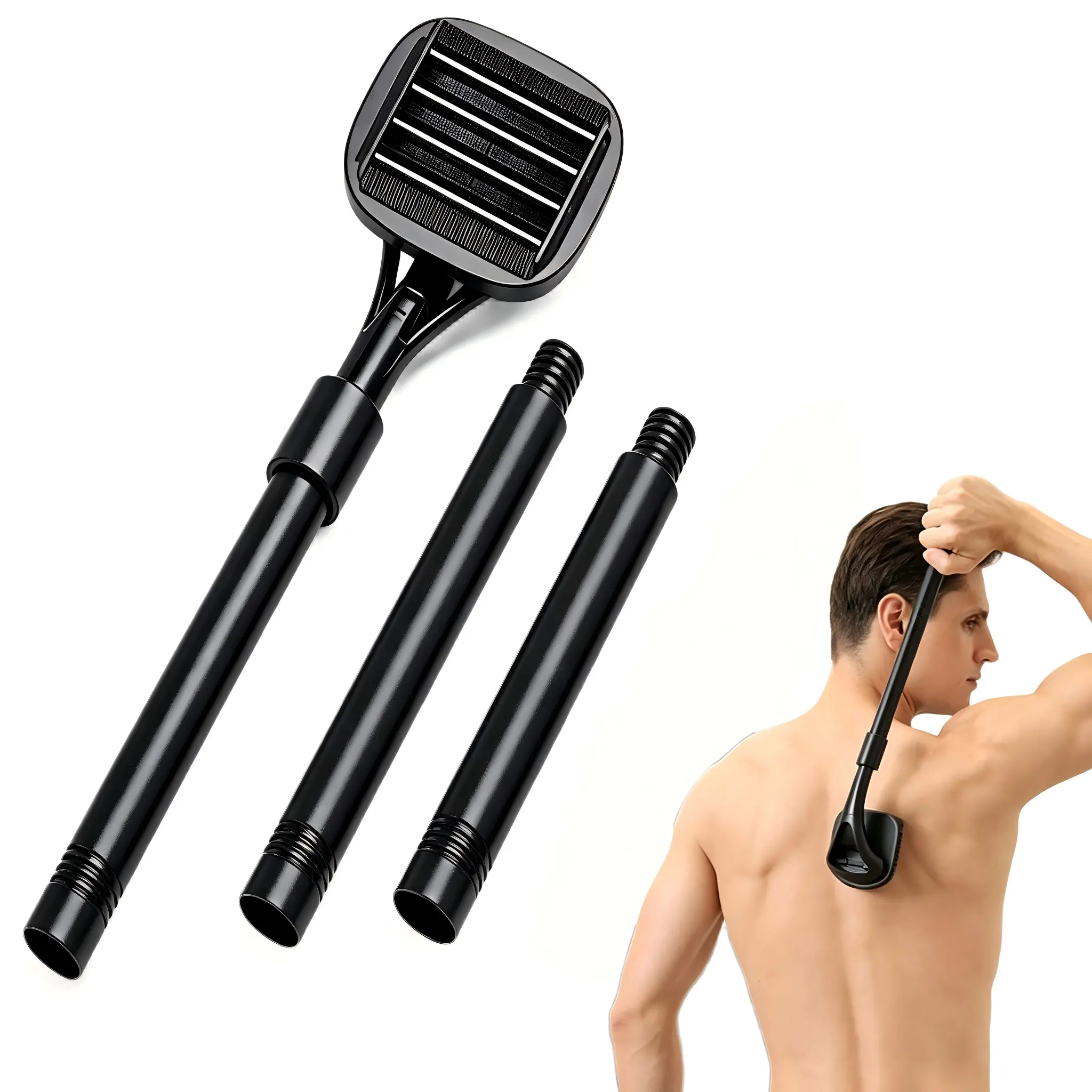 Back Shaver for DIY Body Hair Removal, Ergonomic Handle Back Hair Trimmer With Safe Blade Design, Wet & Dry Waterproof Shaving