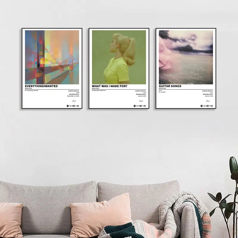 3-piece set featuring Bi-everything i wanted - Guitar Songs album covers Vibrant Print Design, Artwork for walls, Christmas and New Year's gift for music lovers, suitable as bedroom, office, living room, cafe, bar wall decoration, frameless