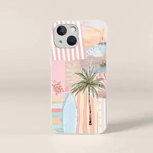 Coastal Girl Aesthetic Vintage Palm Tree Summer Phone Case — Cute Beach Surf Collage Protective Cover for iPhone 14 Plus — 975