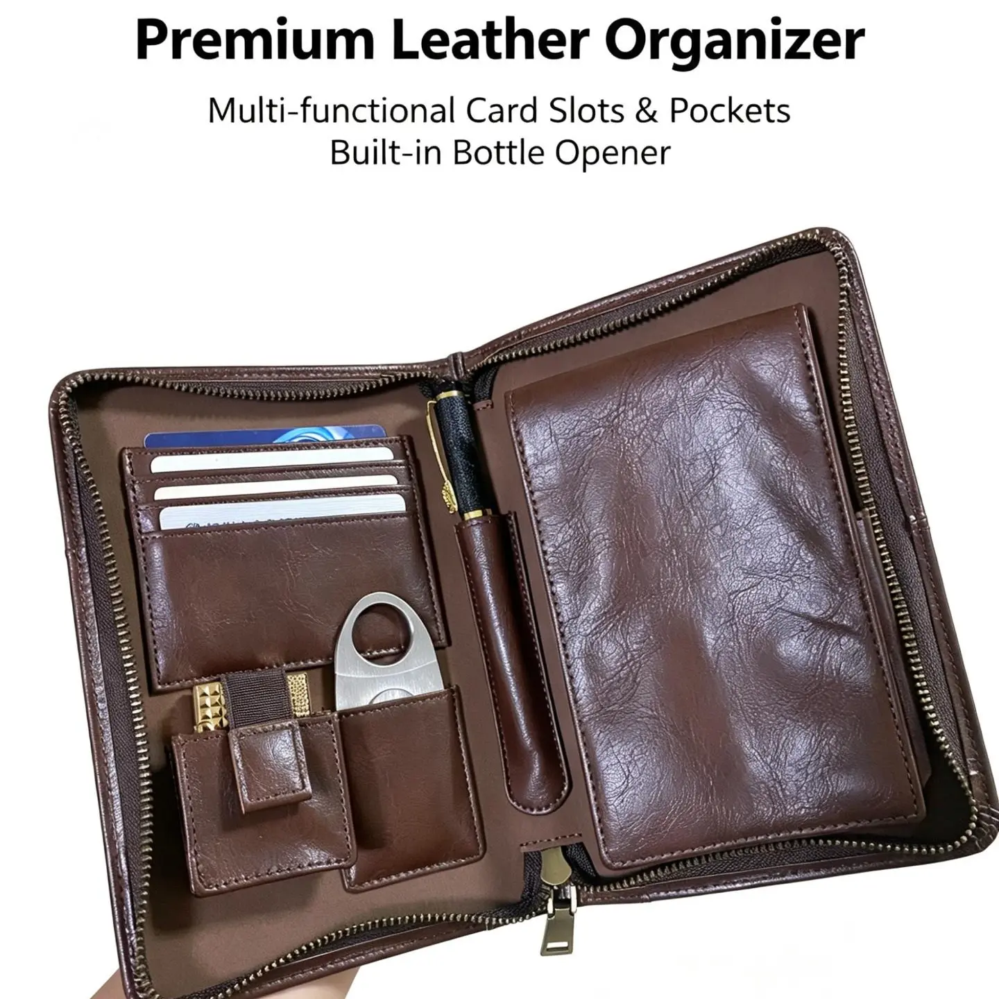 Sturdy PU Leather Storage Box with Zip - Compact Size Portable Storage Organizer, Durable Lightweight Multi Purpose Home Organizer, Dustproof Spill-Proof with Removable Zipper Bags, Roll Stick for Home, Travel Use