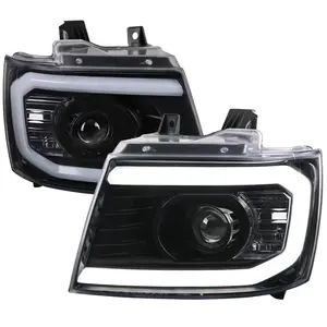2007-2013 Chevrolet Avalanche/ 2007-2014 Tahoe Suburban LED C-Bar Projector Headlights (Jet Black Housing/Clear Lens)
