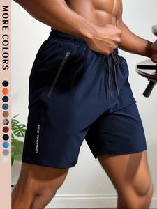 men's new trendy letter print zipper pocket drawstring waist track shorts, quick drying drawstring sports shorts for summer gym workout running, comfort shorts for men, activewear, athletic shorts