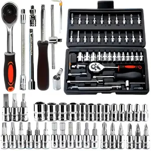 46pc Professional Socket Set & Ratchet Wrench Kit - Portable Automotive Repair Tool Box for Car, Motorcycle & Home DIY