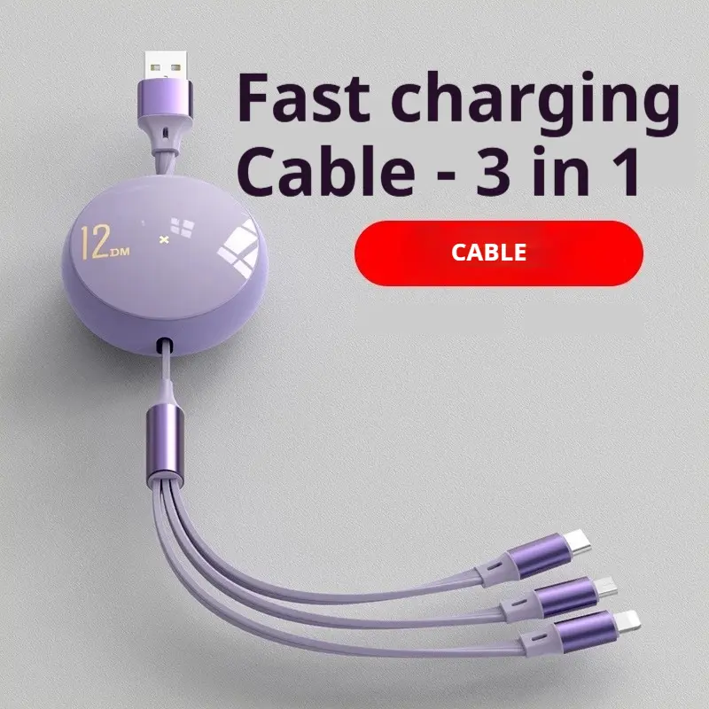Charging Package 66W Fast Charger Multi Charging Cable 3 In 1 for iPhone 16, Samsung, PS, Kindle, Purple/Black/Green, Retractable Car Charger Type C Smartphone Cellphone apple Multi-USB charger🔌 portable charger girl magnetic phone charger Electronic