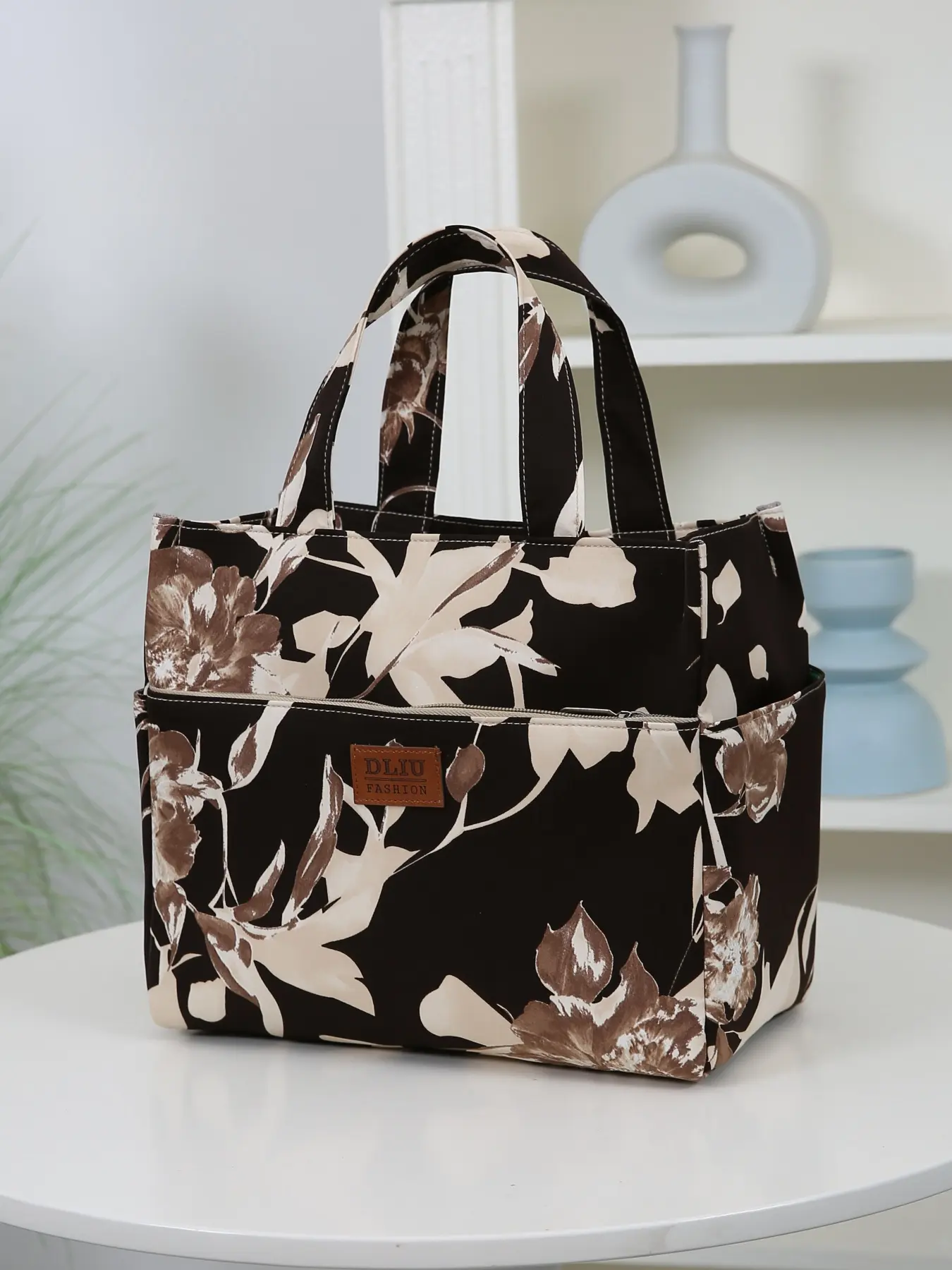 New product, 1 piece, large capacity, multiple pockets, floral pattern, women's bag, handbag, lunch bag, bento bag, lunch box storage bag, work miscellaneous bag, shopping bag for outings, suitable for work or school, daily use, portable and versatile,