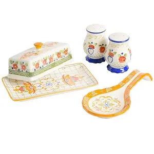 LAURIE GATES Laurie Gates Tierra 4pc Hand Painted Ceramic Tableware Accessory Set