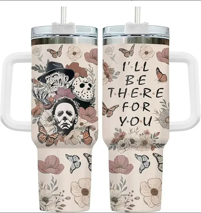 Horror Movie 40oz Glass Tumbler, Halloween Gifts for Horror Movie Lover, I'll be There For You 40oz Tumbler, Scary Movie Characters Insulated Cup