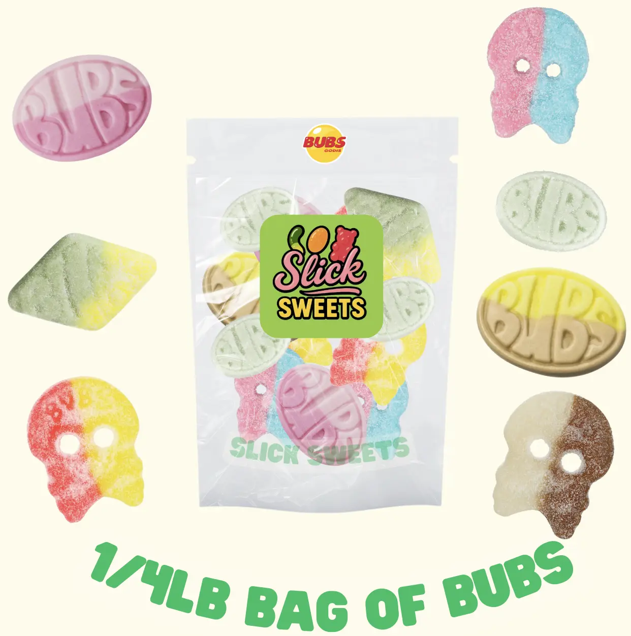 Bubs 1/4lb Small Sample Bags - Swedish Foamy Soft Candy Skulls Ovals Classic Nostalgic Cola Bubs Treats Sweet Delight Sour Banana Tutti Frutti Assorted Bubblegum flavor swedish candy Bonbon Snack
