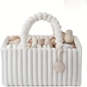 Flannel Mommy Organizer Caddy, Large Capacity Baby Diaper Storage Basket with Gift Box Packaging, Portable Nursery Organizer for Newborn Care Essentials