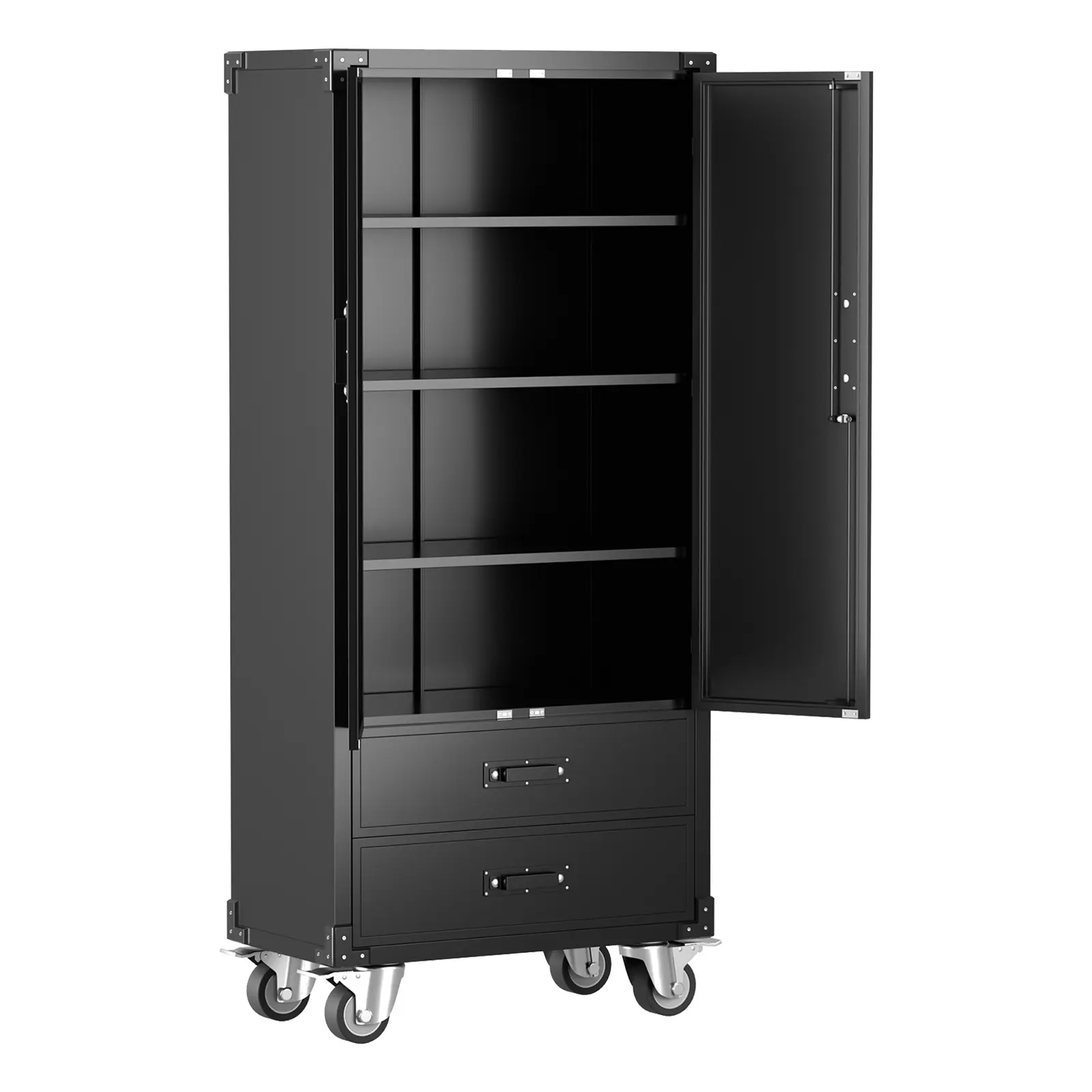 Garvee 71" Heavy Duty Metal Storage Cabinet – Locking Doors, 2 Drawers, Adjustable Shelves, Mobile Lockable Wheels, for Garage, Workshop, Home & Office, Easy Assembly
