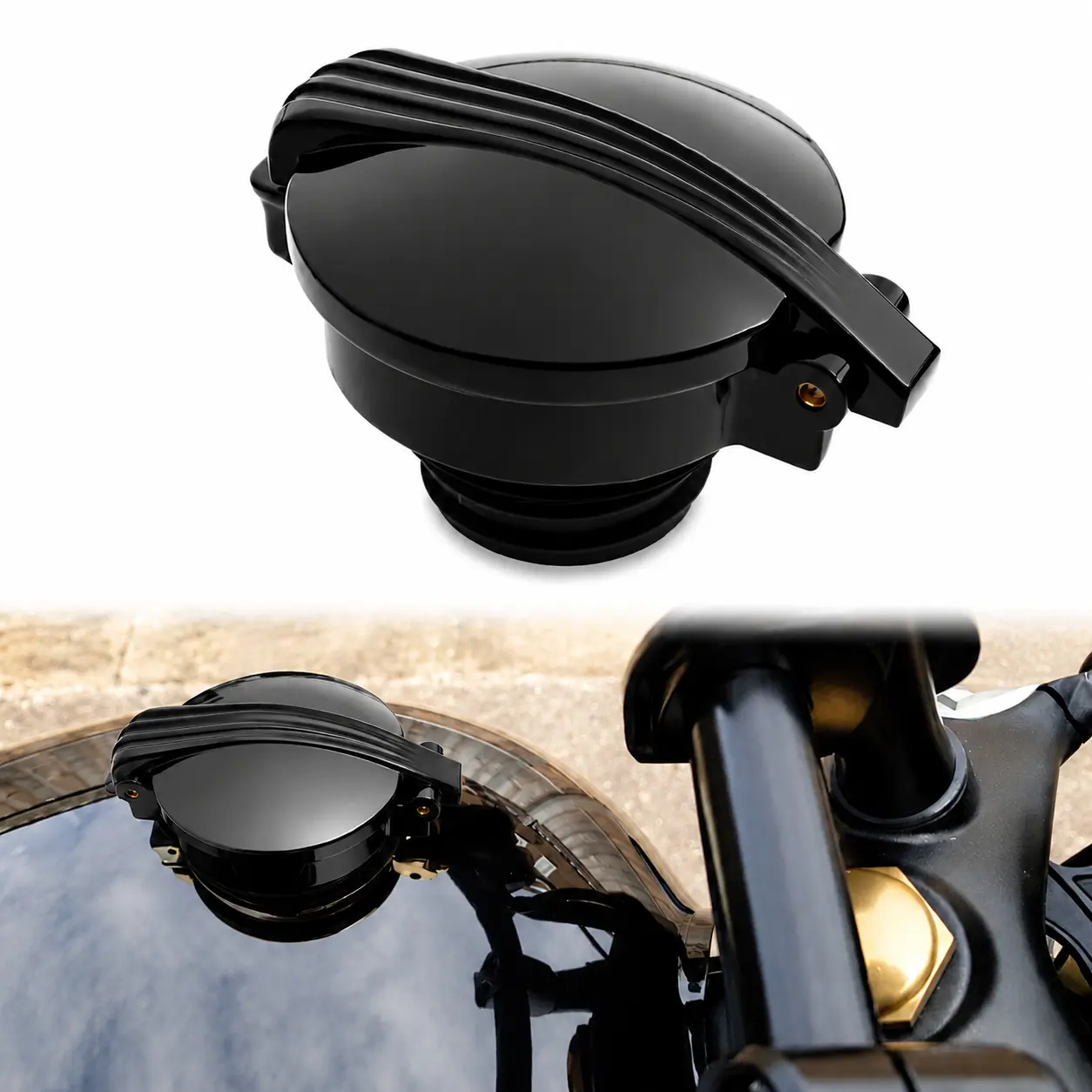 Black Press-To-Open Fuel Tank Cap for Triumph Bonneville T100 T120 Bobber Scrambler 1200 XC XE Speed Twin Thruxton 1200 R RS TFC, Aluminum Screw-On Gas Cap Cover, 45mm Thread Motorcycle Petrol Tank Filler Cap Replacement, Custom Fuel Filler Cover
