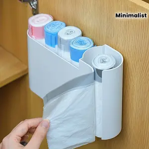 1 piece of a wall-mounted, transparent-window double-compartment trash bag storage box – ABS plastic kitchen cabinet door storage container, space-saving design suitable for home and office organization, minimalist style | Durable material