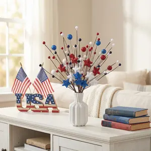 American Patriotic Fake Glitter Shiny Star Branch, Blue Sequins, Ideal for Independence Day/memorial Day Holiday Party Decor, Party Centerpieces