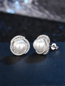 Faux Pearl & Rhinestone Decorated Stud Earrings for Valentine's Gift, Elegant Women's Ear Piercing Jewelry for Party, Trendy Daily Clothing Decor, Trendy All-match & Exquisite Jewelry for Birthday Gift, Classic Style Earrings