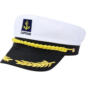 Adjustable Yacht Captain Hat Sailors Sea Cap Captain Hat Navy Marines Costume Accessory for Adult Men Women Teenage Masquerade Party