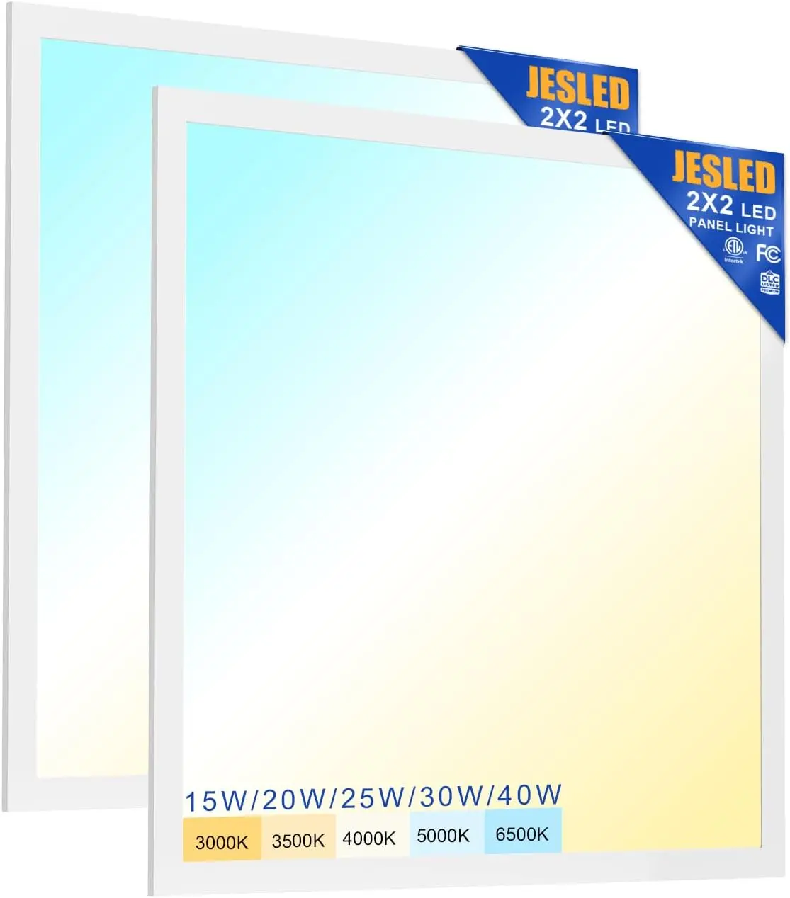 2-Pack 2x2 LED Flat Panel Indoor Drop Ceiling Lamps - ETL & DLC Certified, Lighting Modes Adjustable, 30W-72W Selectable, 10800LM, 5CCT Switchable, 0-10V Dimmable Indoor Lighting LED Panels for Office, Kitchen, Gym