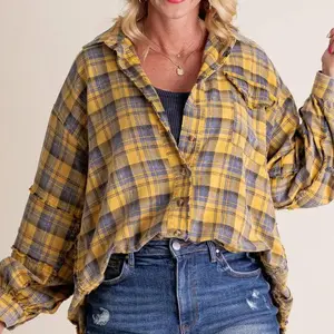 Women��s Plaid Flannel Shirt, Oversized Long Sleeve Button Down Blouse Top, Soft Buffalo Check Shirt for Fall Casual Outfits & Comfortable Daily Wear