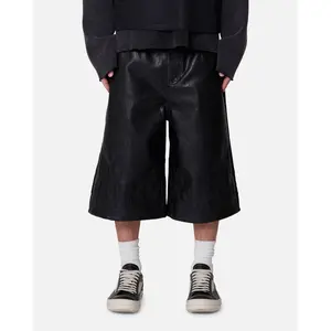 MNML Ultra Baggy Leather Flame Shorts Black