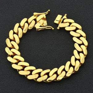 14K Gold Miami Cuban Link Bracelet or Necklace Hidden Magnetic Clasp Flattened & Thinned Links 8–22mm Rust-Proof & Fade-Resistant 7.5–16” Hiphop Chains