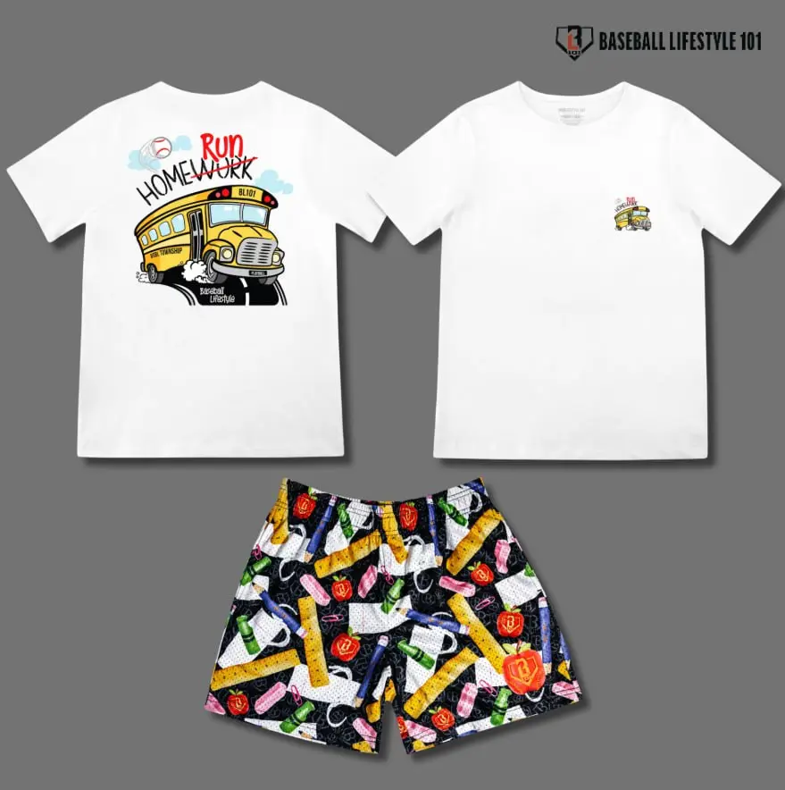 Baseball Lifestyle 101 Homerun Bus Tee & Shorts , Youth & Adult size