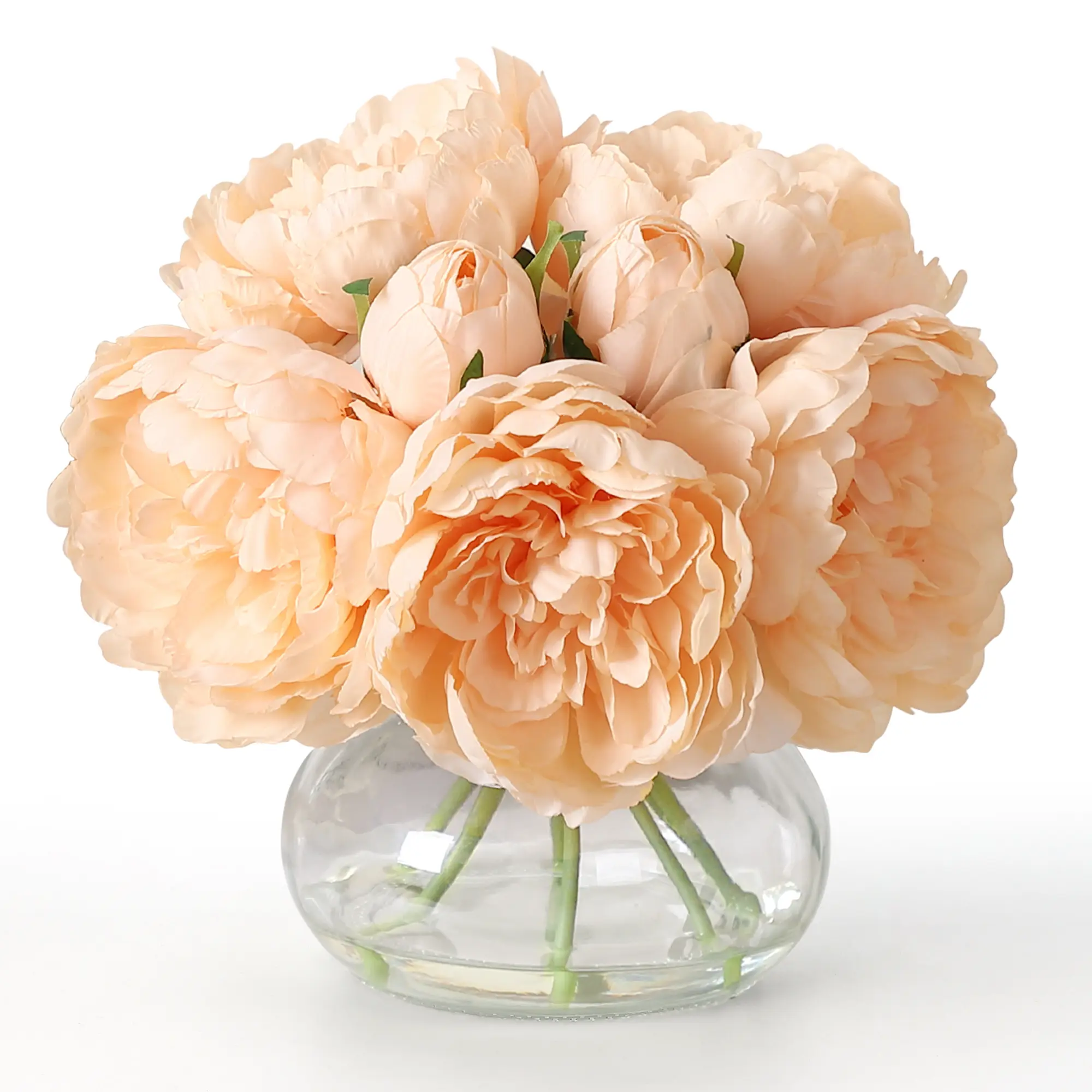 Realistic Peony Bouquet in Clear Vase with Imitation Water, Silk Flower Arrangement for Wedding Table Centerpiece or Living Room Decor