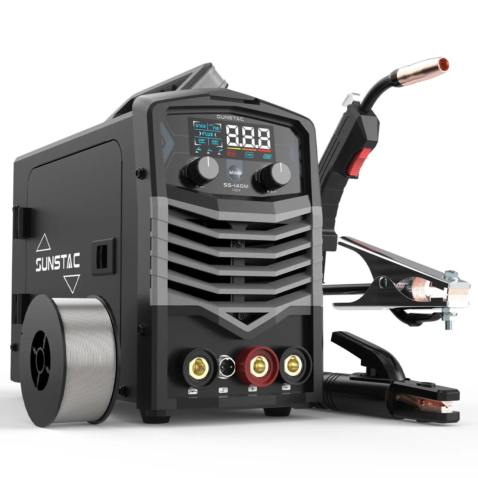 SS-140M 140A 110V Gasless MIG Welder - 3-in-1 Flux Core MIG/Stick/Lift TIG Welding Machine with Synergic Control, IGBT Inverter Digital Display for DIY Beginners & Home Repair