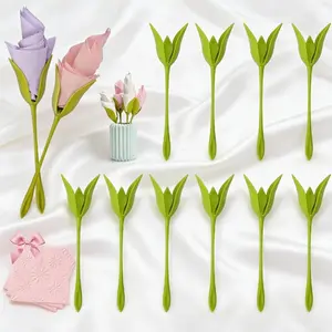 Set of 10/20/30 Handmade Rose Napkin Holders, Origami Flower Design, Plastic Flower Stem Napkin Rings, Plastic Stems, Elegant Table Decorations for Weddings, Luncheons, Picnics, Banquets, Birthdays, and Special Occasions.