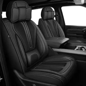 For Dodge RAM Seat Covers  2002-2025 2026: Compatible with RAM 1500 2500 3500 Crew Quad Regular Cab Full Set Truck Seat Covers(Curved Bench, 5 Seats, Black)