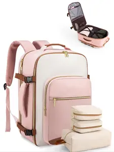 Colorblock Travel Backpack, Casual Large Capacity Backpack for Women & Men, Business Weekender Overnight Daypack for Hiking