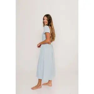 August Open Back Midi Dress in Baby Blue - Bump Friendly