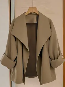 Plus Size Women's Oversized Lapel Shoulder Lantern Sleeve Coat Jackets, Spring Fall Commute Casual Date Wear, Conceals Fat Looks, Lazy High-End Aesthetic Style