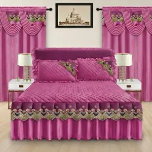 5 Pieces Bedroom Set New Sheet pink  Bedding Set with Matching Curtains for Cozy Home Decor