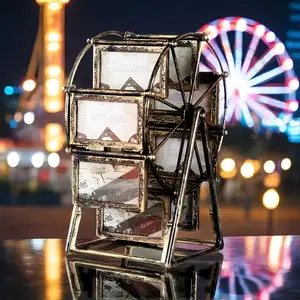 Vintage Rotating Ferris Wheel Photo Frame Set, 8pcs 4-Inch Frames, Elegant Home Decor for Living Room & Bedroom, Ideal Gift for Holidays