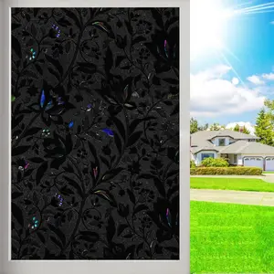 Floral Pattern Window Film, Removable Opaque Room Darkening Privacy Window Cover, Tint Shades for Home Light Blocker Office, Sun Shade Film