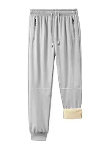 Men's Regular Fit Solid Zipper Pocket Drawstring Waist Sweatpants Casual Comfy Thermal Lined Trousers for Fall & Winter Daily Wear TikTokShopHolidayHaul
