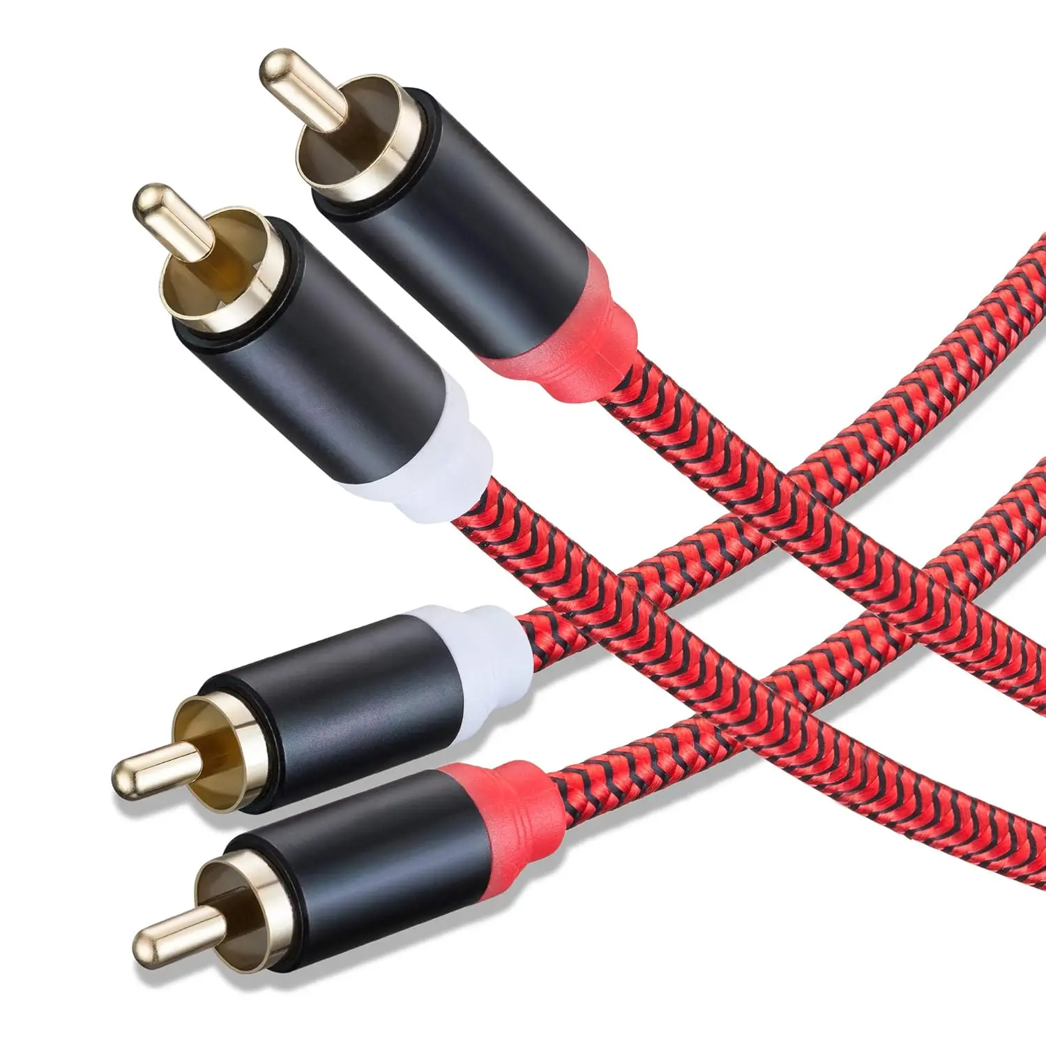 12Ft Nylon-Braided Copper Wire 2-RCA Male-to-Male Stereo Audio Cable - Durable Metal Connector, Plug-and-Play Hi-Fi Cord for Home Theater, HDTV, Sound Box, Amplifier, DVD Devices