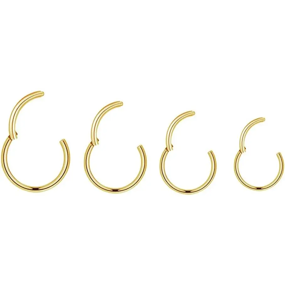 4Pairs/Pcs 18G Surgical Steel Hinged Clicker Segment Nose Rings Hoop Helix Cartilage Daith Tragus Sleeper Earrings Body Piercing for Women Men 6mm 8mm 10mm 12mm