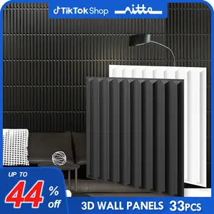 Nitte 33PCS PVC 3D Wall Panels, Modern Slat Style, 11.8"x11.8" (30x30cm), Black and White – Perfect for Elevating Living Rooms, Bedrooms, TV Walls, Kitchens, and Sophisticated Office Interiors Installation Durable