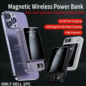 Magnetic Wireless Charging Power Bank, 5000/10000mAh Portable. Ideal for outdoor travel, commuting; Boyfriend/holiday gifts. Compatible with iPhone 12-16 Series. 22.5W(USB)/PD20W(Type-C)/15W(Magnetic) Charging. Safe, reliable polymer lithium-ion battery.