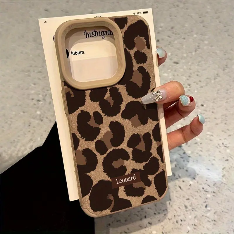 Vibrant Leopard Print Protective TPU & Artificial Leather Smartphone Casing, Phone Tech Accessory, Compatible with iPhone 11/12/13/14/15/16/17 Pro Max, XS/XR, 15/16 Plus - summerwins